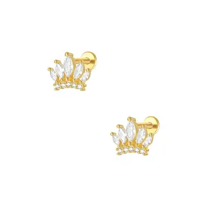 925 Silver Crown CZ Diamond Flat Earrings