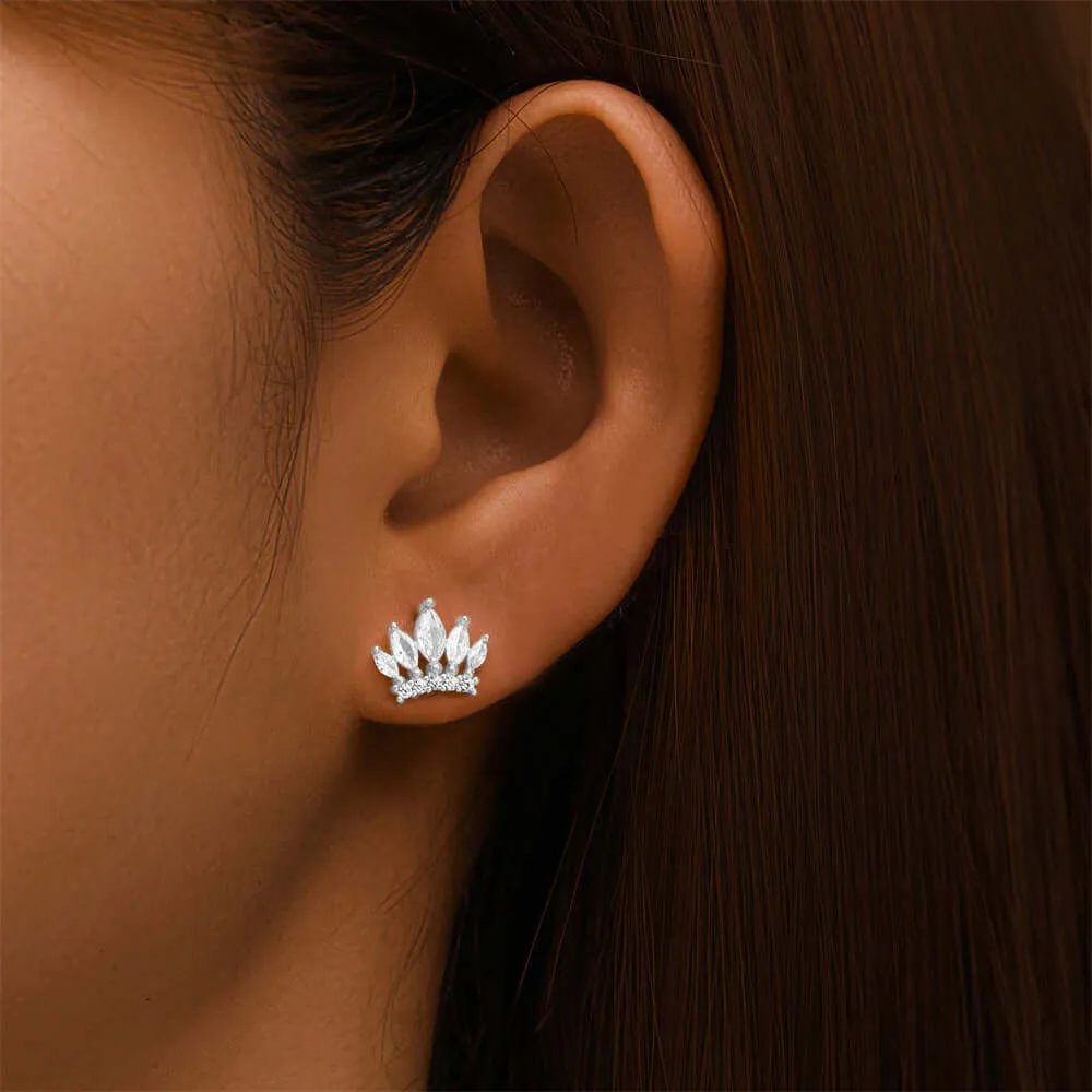 925 Silver Crown CZ Diamond Flat Earrings