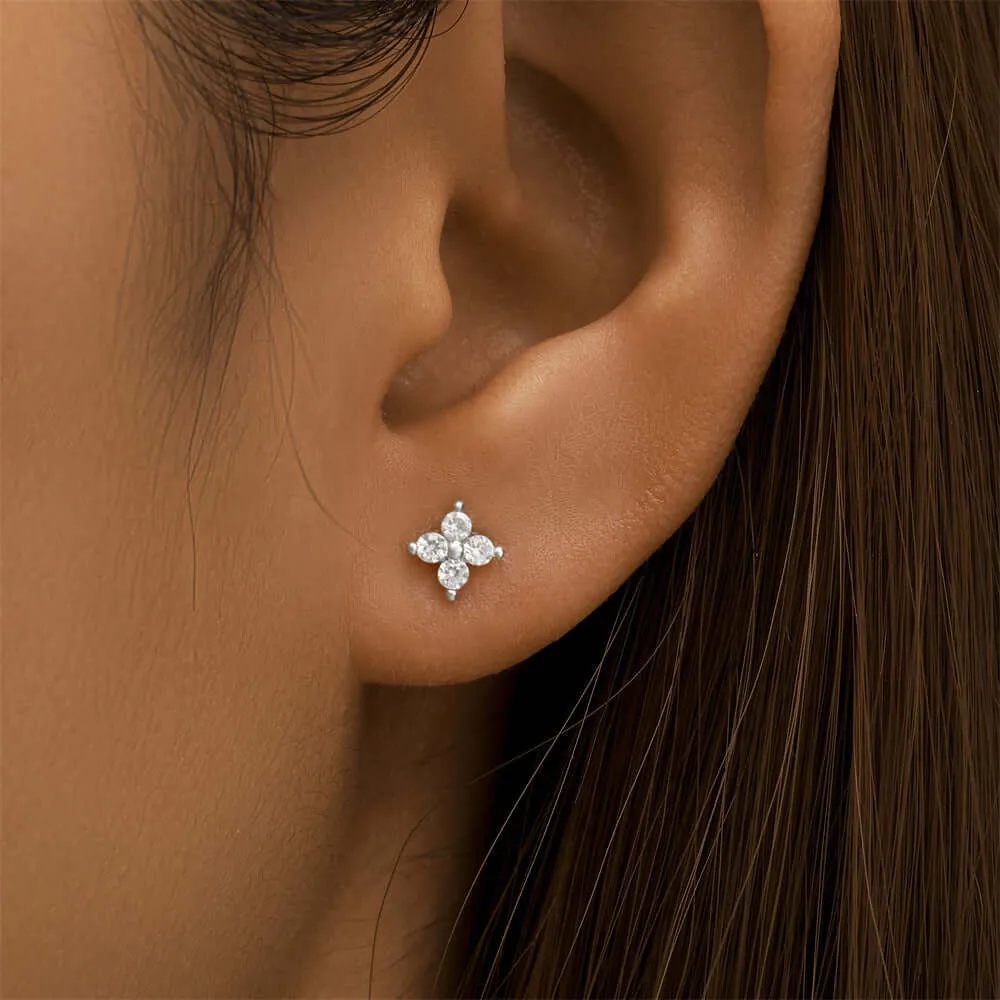 925 Silver Four Round CZ Diamond Front And Back Earrings