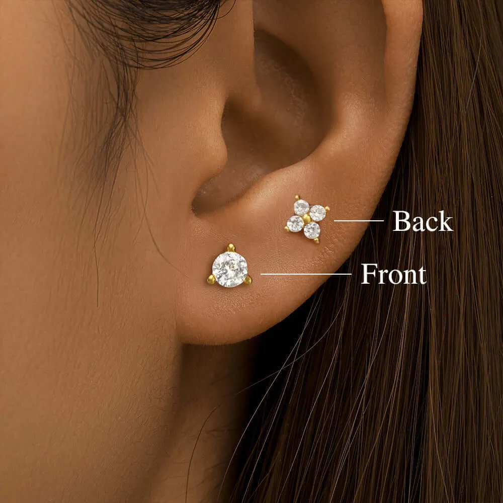 925 Silver Four Round CZ Diamond Front And Back Earrings