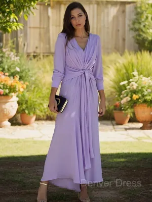 A-Line V-neck Ankle-Length Jersey Mother of the Bride Dresses With Ruffles