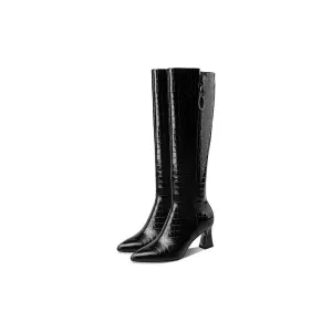 AlliCharm Leather Alligator Textured Knee High Boots