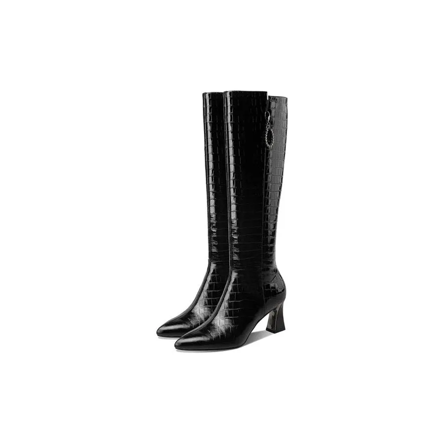 AlliCharm Leather Alligator Textured Knee High Boots