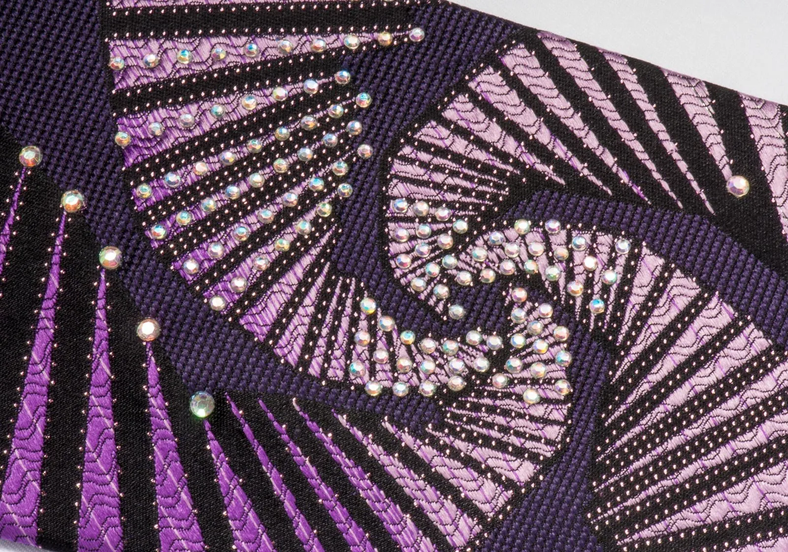 Balenciaga Men's Rhinestone Silk Necktie Geometric Design On Purple With Silver Sparkles