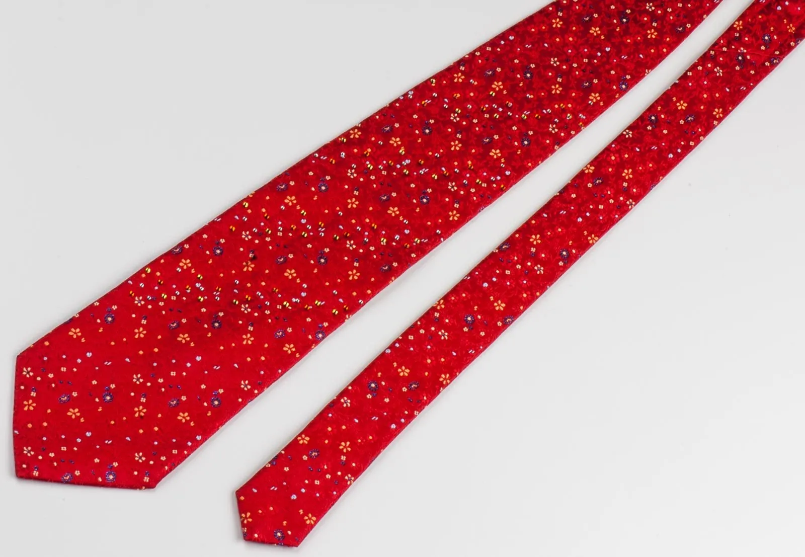 Countess Mara Men's Silk Neck Tie Floral Design On Red With Rhinestones