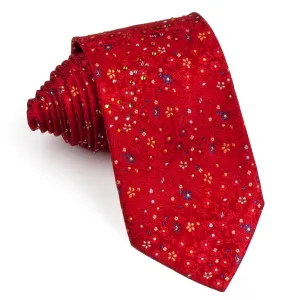 Countess Mara Men's Silk Neck Tie Floral Design On Red With Rhinestones