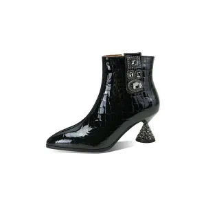 CrocLuxe Genuine Leather Chic Croc-Texture Ankle Boots