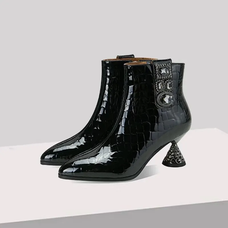 CrocLuxe Genuine Leather Chic Croc-Texture Ankle Boots