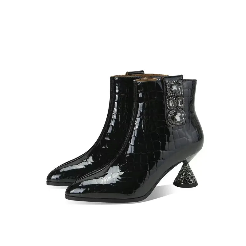 CrocLuxe Genuine Leather Chic Croc-Texture Ankle Boots