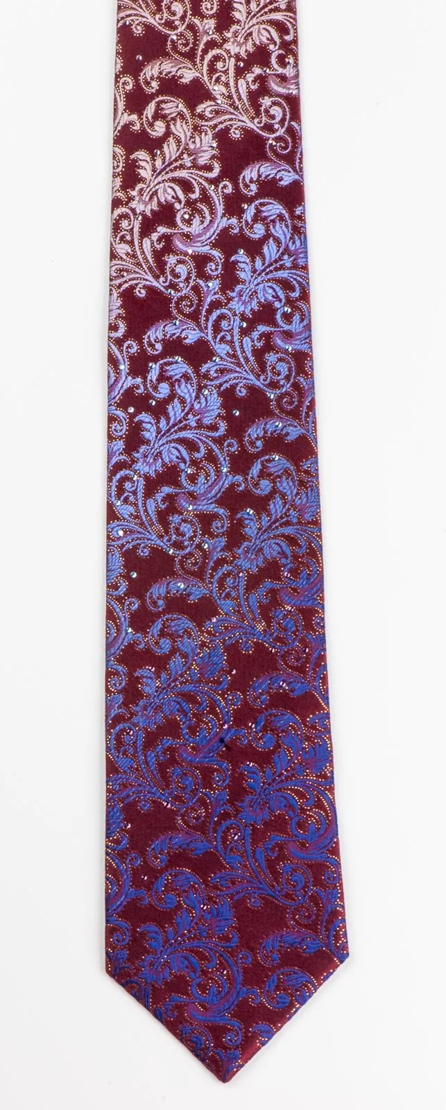 Daniel Hechter Silk Necktie Blue & Golden Vines On Burgundy With Rhinestones