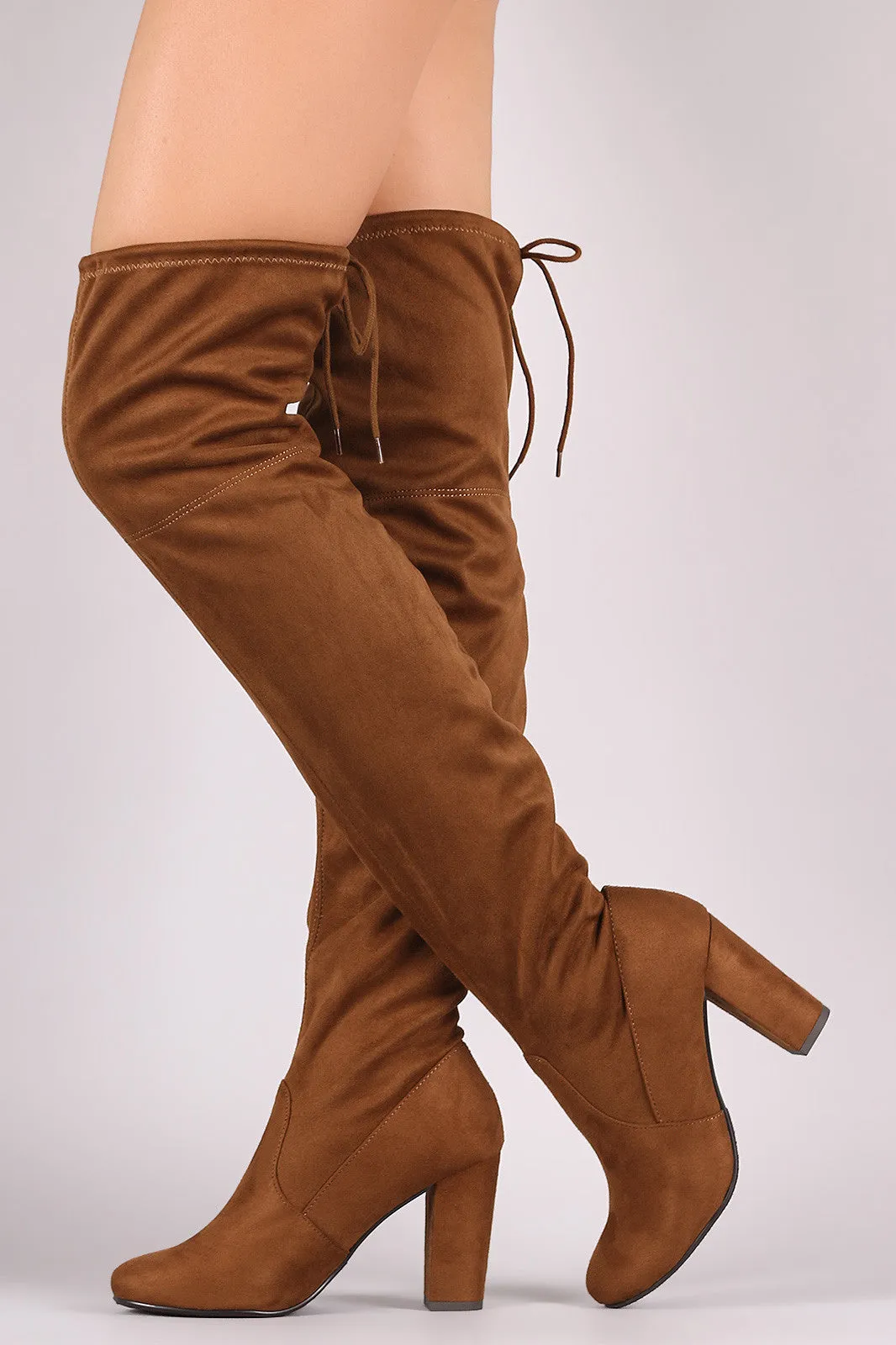 Delicious Suede Drawstring Chunky Heeled Boots