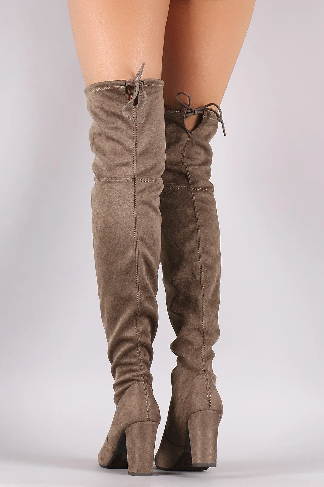 Delicious Suede Drawstring Chunky Heeled Boots