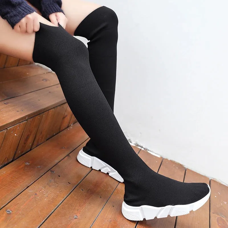 Elastic Knitted Slip-on Over The Knee Winter Sock Boots