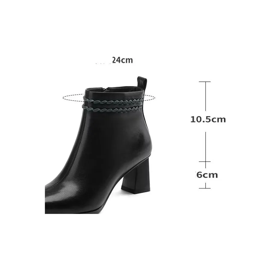 Elegant Cow Leather Pointed Toe Mid Ankle Boots