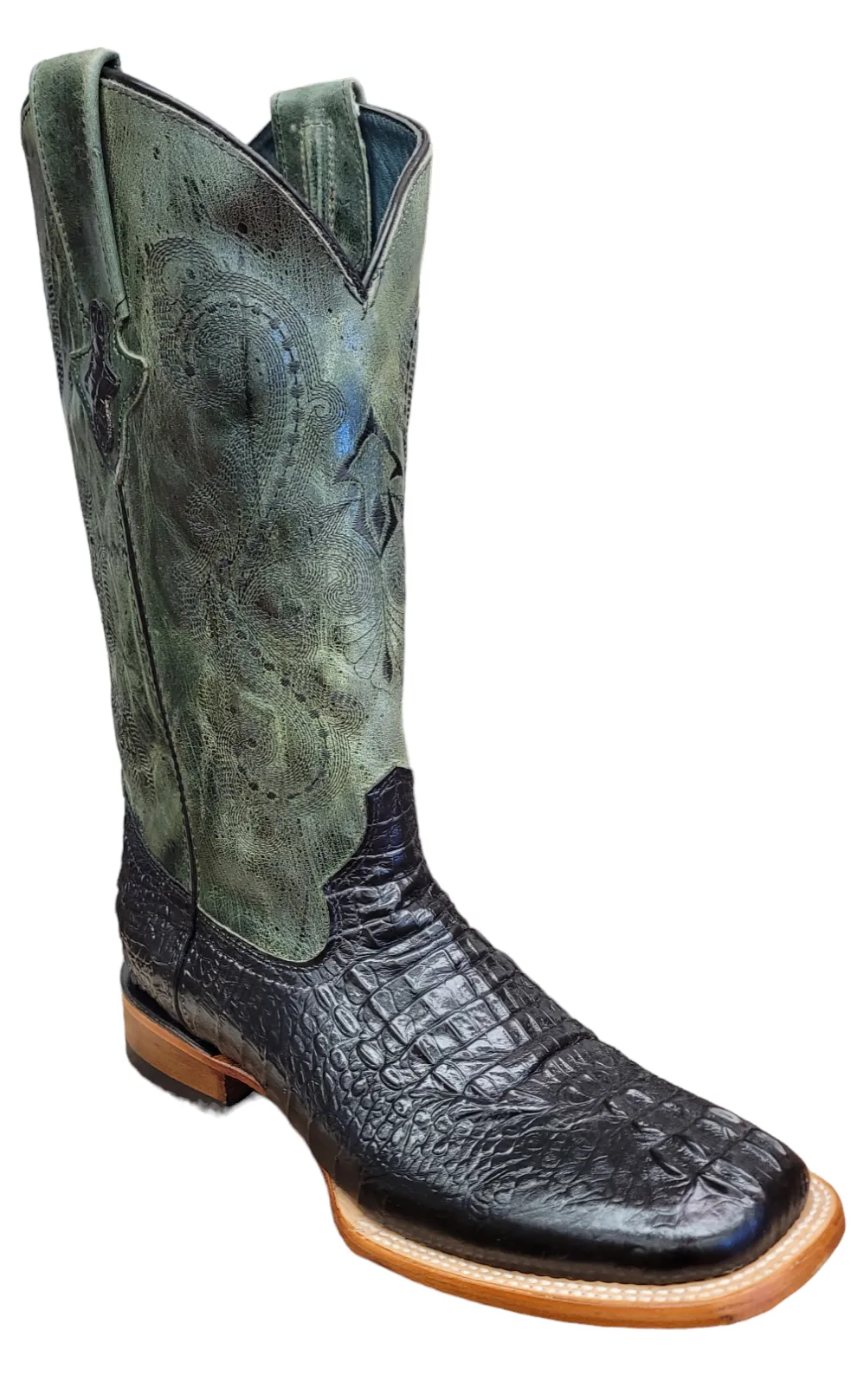 Ferrini "Stampede" Black Crocodile Print Broad Square Toe Boots for Men