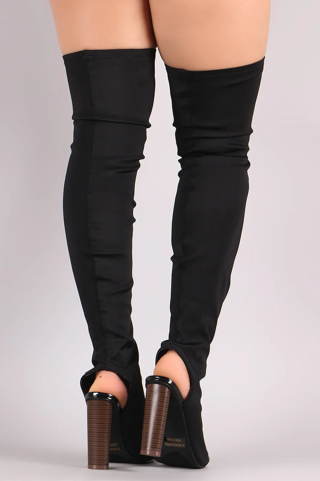 Fitted Elastane Chunky Heeled Over-The-Knee Boots