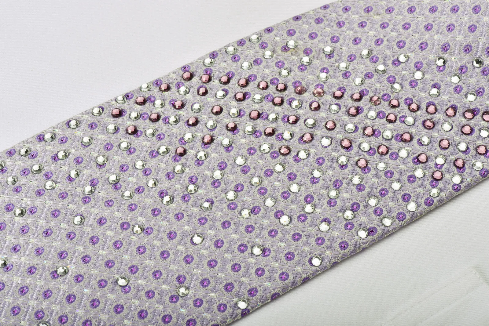 Grand Jour Rhinestone Silk Necktie Purple Dots On Mauve With Silver Sparkles