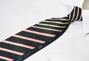 Guy Laroche Silk Rhinestone Tie Pink Striped On Black