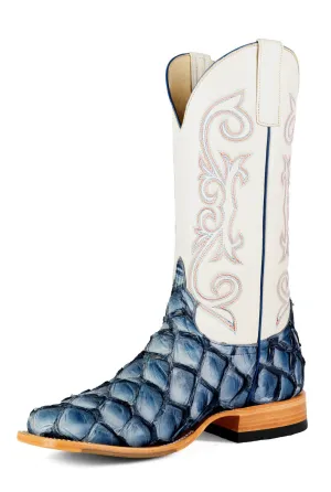 Horse Power Mens Top Hand Cream/Sky Blue Pirarucu Cowboy Boots