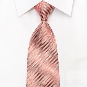 Indian Leaders Men's Silk Necktie Pink Silver Micro Checkered Sparkling With Rhinestones