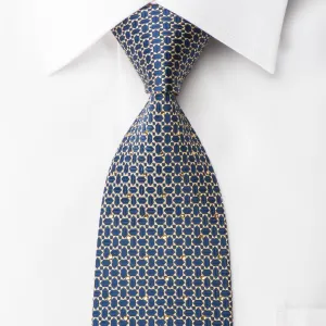 Indian Leaders Silk Tie Blue Geometric On Gold Sparkling With Rhinestones