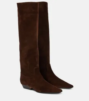 Khaite Suede Knee High Boots, Brown