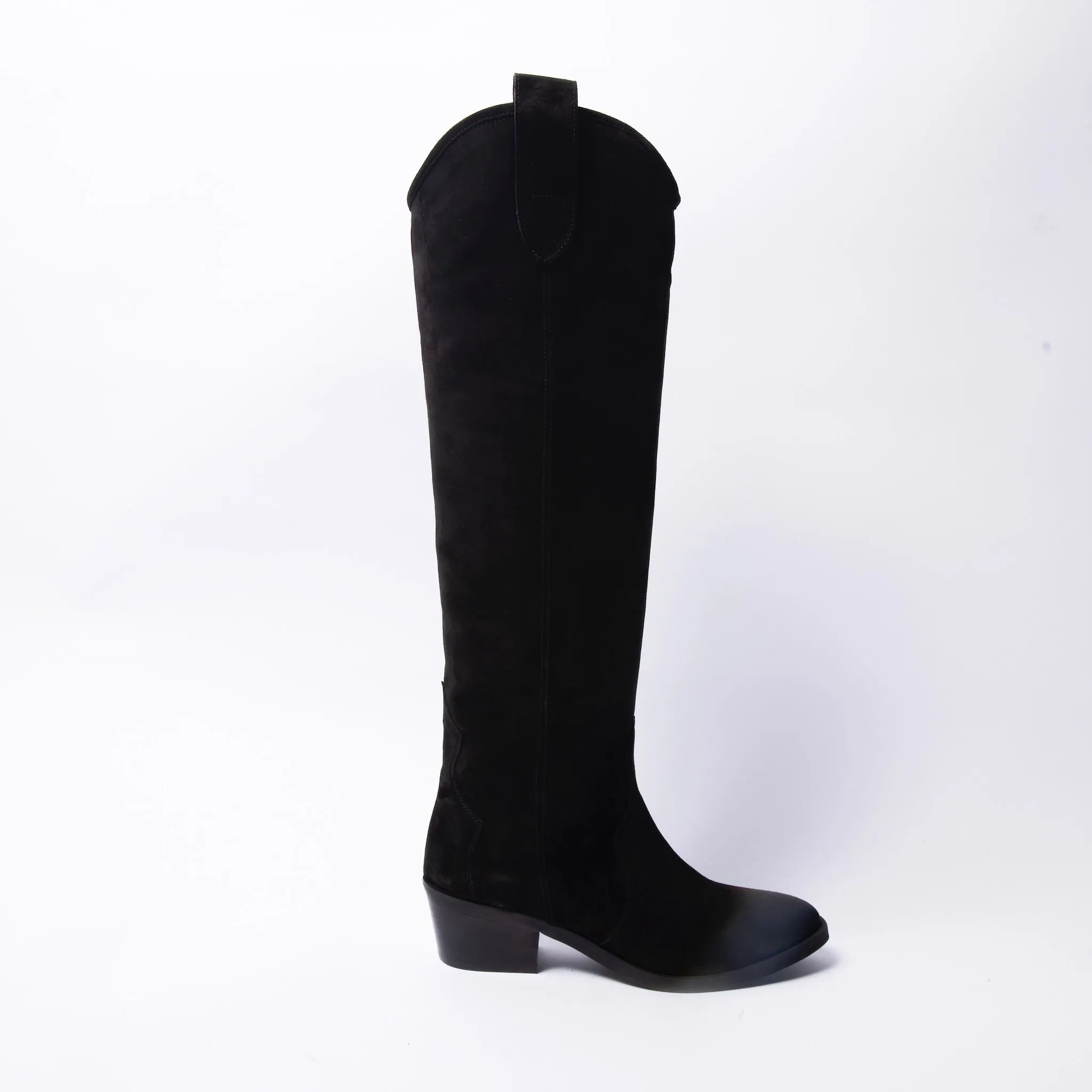 Knee High Cowboy Boots Black Suede