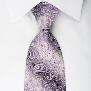 Lancetti Silk Necktie Purple Paisley On Silver With Rhinestones