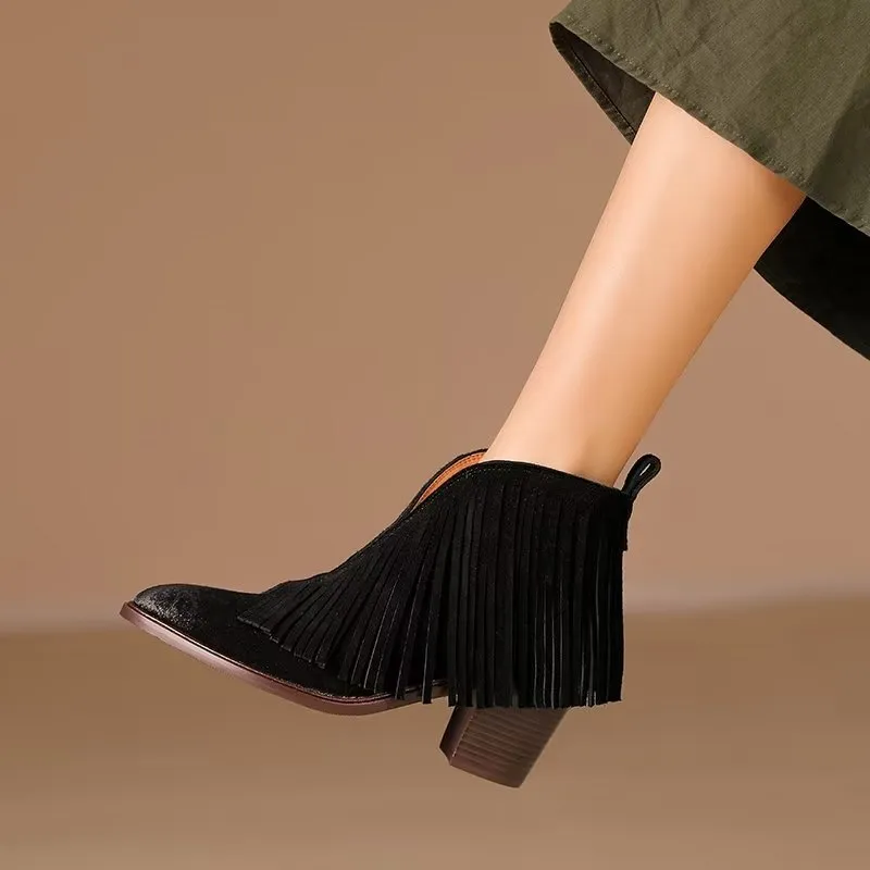 LeatherLux Autumn Chic Pointed Ankle Boots