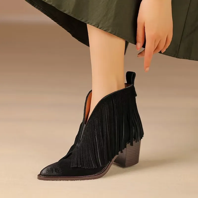 LeatherLux Autumn Chic Pointed Ankle Boots