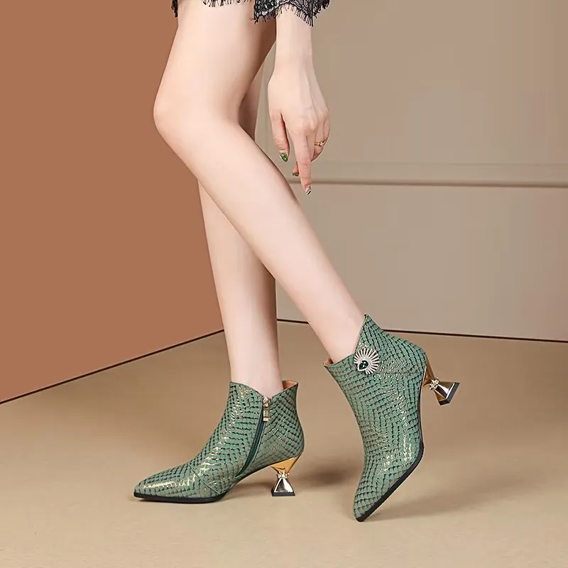 LuxeLeather Exotic Pointed Toe High Heeled Boots