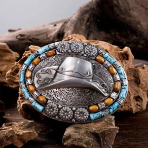 Men's DIY Cowboy Hat Turquoise Stone Buckle Leather Belt