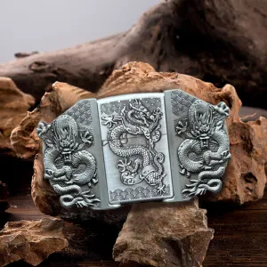 Men's DIY Triple Dragon Leather Belt with Hidden Lighter