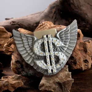 Men's DIY Wings Dollar Sign Leather Belt with Hidden Lighter