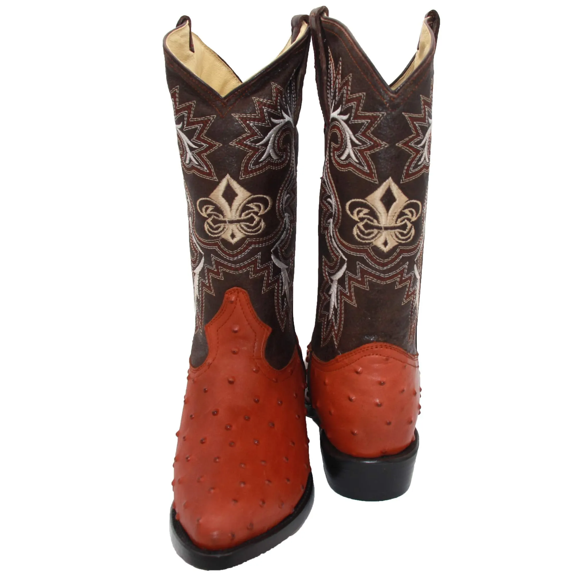 Mens Leather Ostrich Print J Toe Cowboy Boot