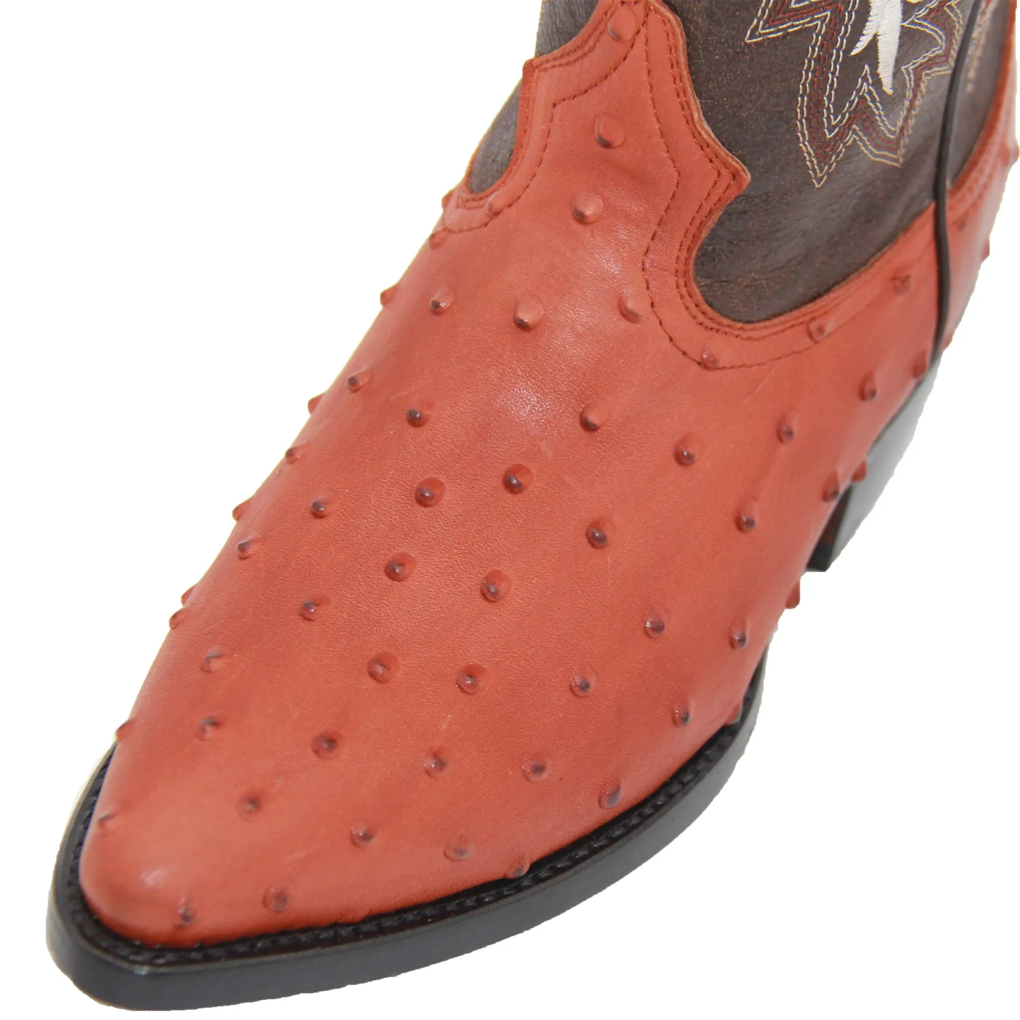 Mens Leather Ostrich Print J Toe Cowboy Boot