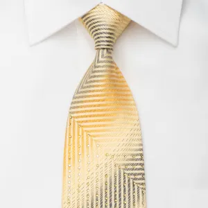 Michiko Koshino Mens Silk Tie Yellow Silver Chevron Striped Sparkling With Rhinestones