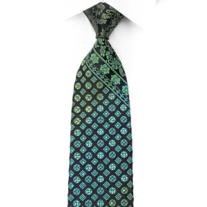 Perry Ellis Men's Silk Necktie Green Floral On Black Sparkling With Rhinestones