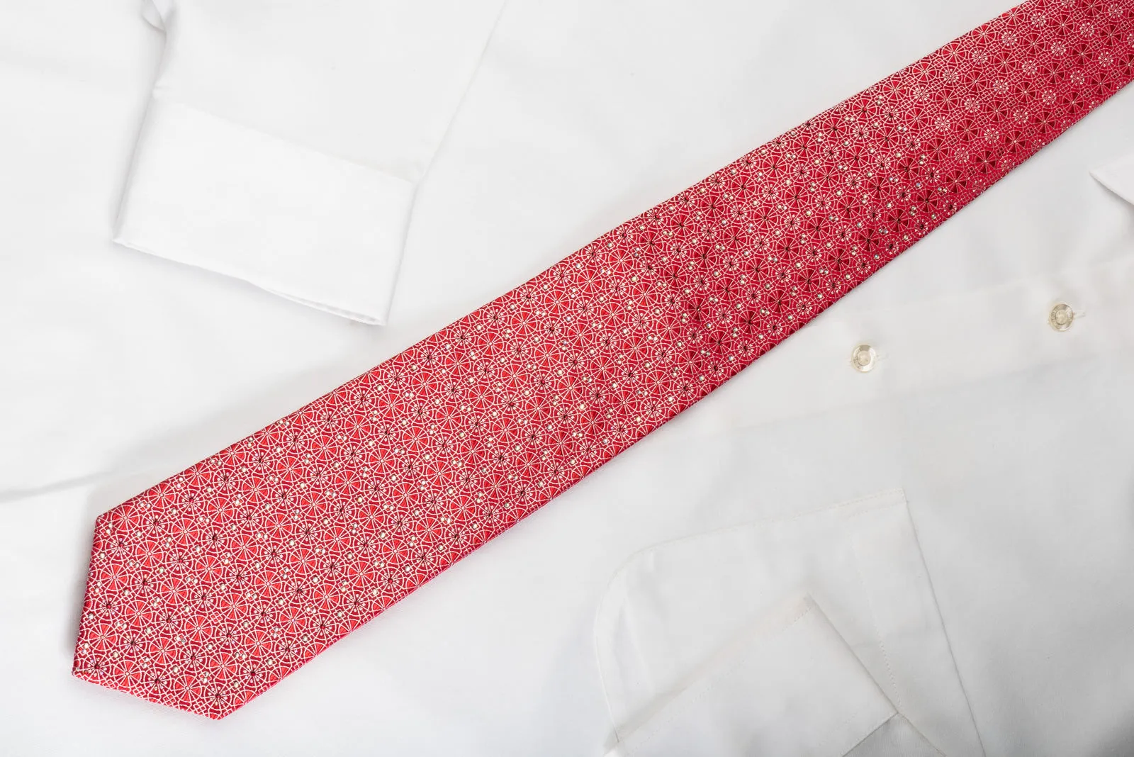 Premierlux Silk Rhinestone Tie Silver Arabesque On Red