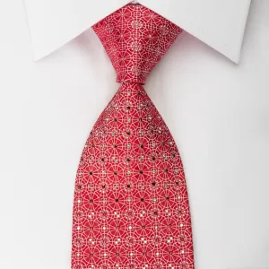 Premierlux Silk Rhinestone Tie Silver Arabesque On Red