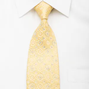 Renoma Men's Rhinestone Necktie Floral On Yellow Silk With Gold Sparkles