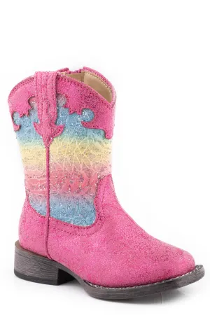 Roper Toddler Girls Glitter Lace Pink Multi Faux Leather Cowboy Boots