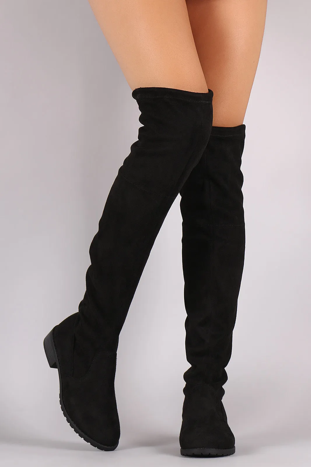 Suede Drawstring-Tie Riding Over-The-Knee Boots