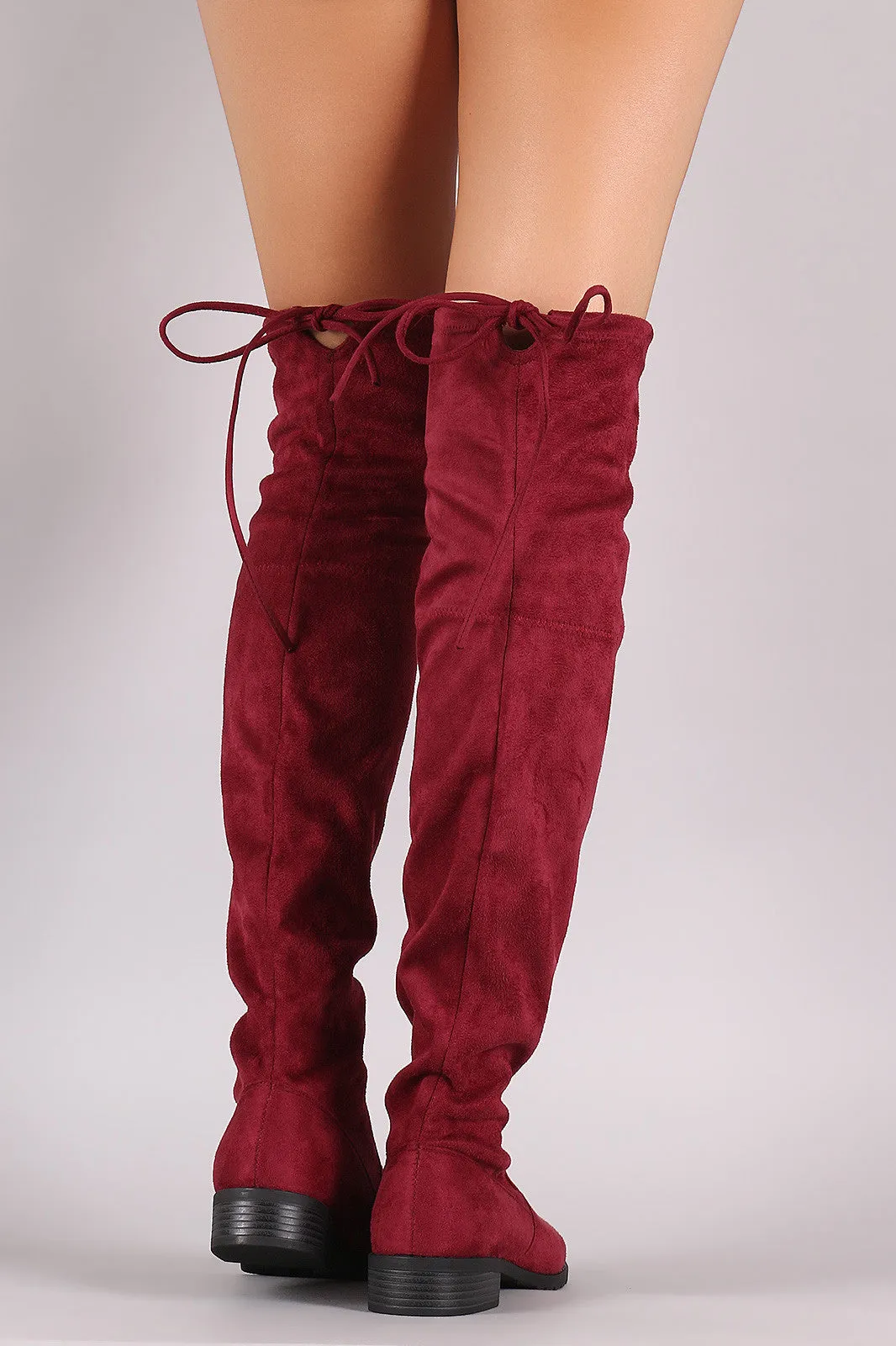 Suede Drawstring-Tie Riding Over-The-Knee Boots