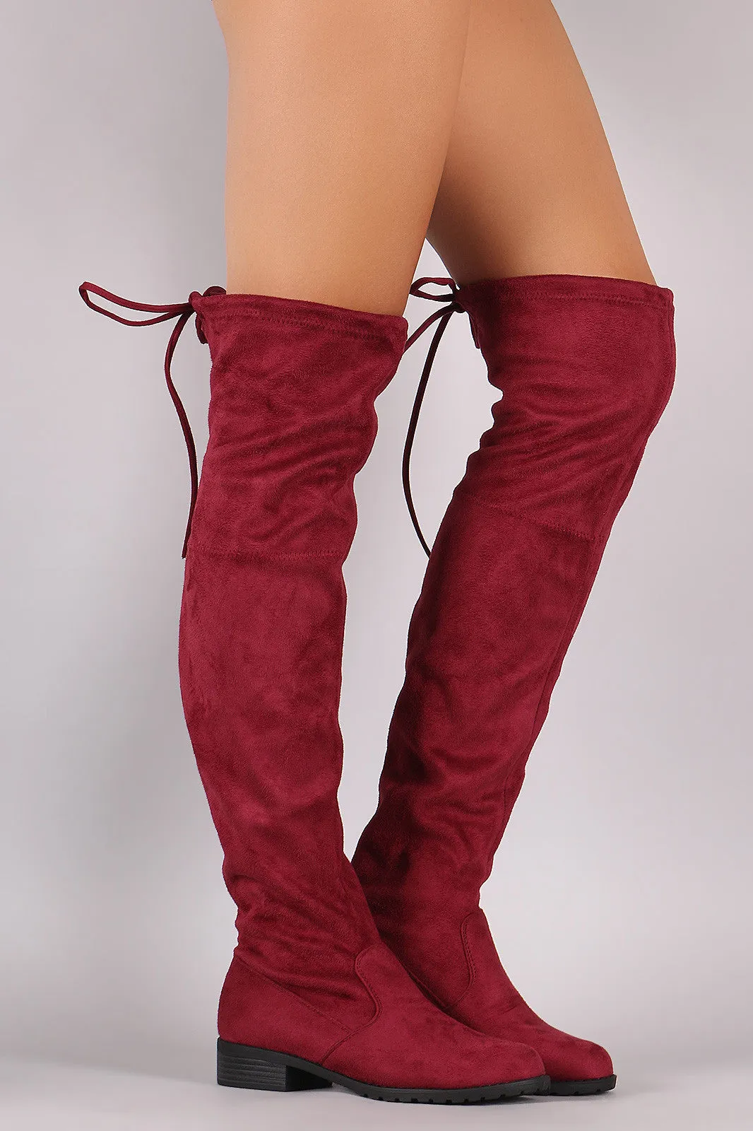 Suede Drawstring-Tie Riding Over-The-Knee Boots