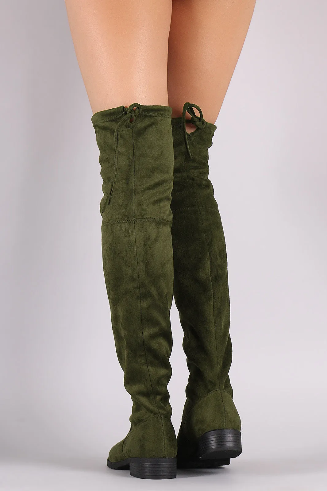 Suede Drawstring-Tie Riding Over-The-Knee Boots