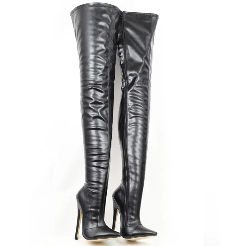 Thigh High 18 cm Heel Faux Leather Boots