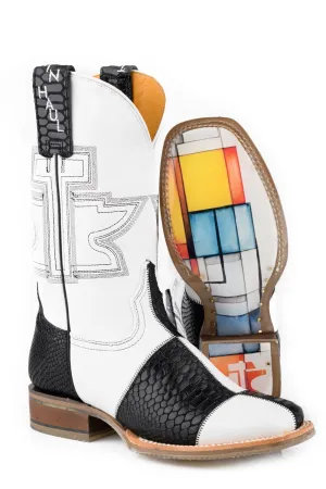 Tin Haul Womens Mondrian Black/White Leather Cowboy Boots