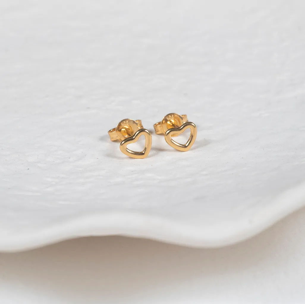 Verona Mini Gold Vermeil Love Heart Stud Earrings