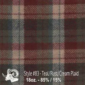 Wool Fabric By The Yard - 83 - Teal, Rust, & Cream Plaid